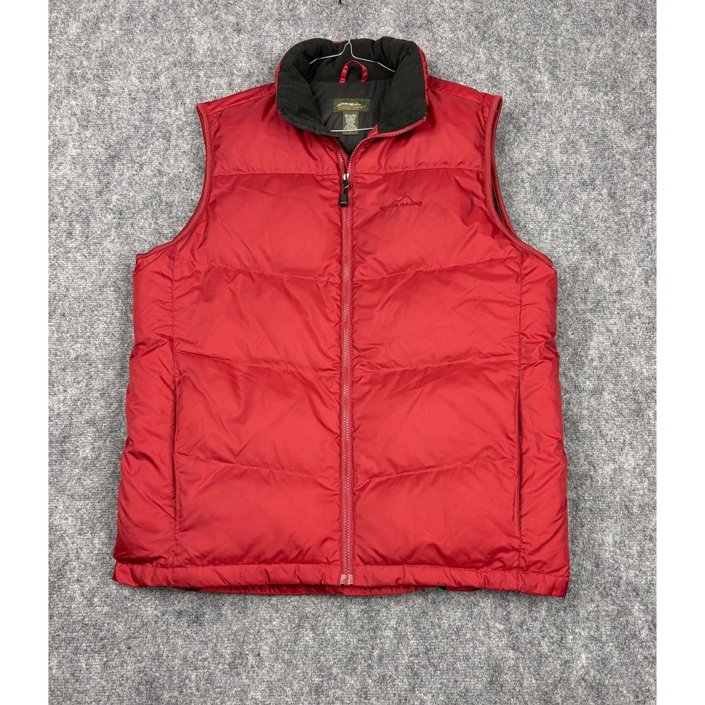 Eddie Bauer EB700 Down Puffer Vest Mens Large Tall Red Full Zip Quilted Fleece